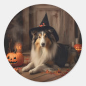 Shetland Sheepdog Pumpkins Halloween Beängstigend Runder Aufkleber (Vorderseite)