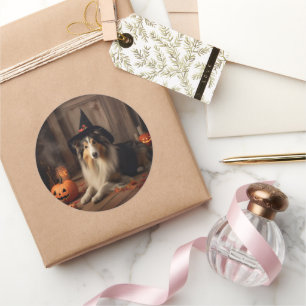 Shetland Sheepdog Pumpkins Halloween Beängstigend Runder Aufkleber