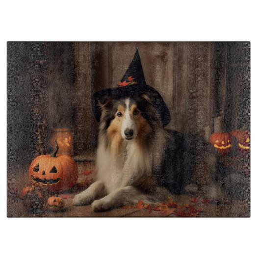Shetland Sheepdog Pumpkins Halloween Beängstigend Schneidebrett (Vorderseite)