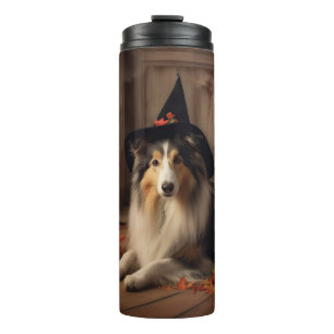 Shetland Sheepdog Pumpkins Halloween Beängstigend Thermosbecher
