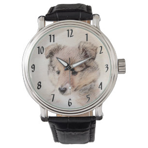Shetland Sheepdog Puppy Malerei Original Dog Art Armbanduhr