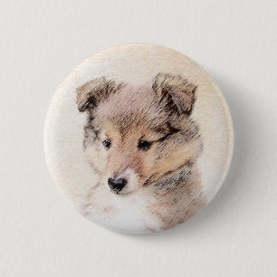 Shetland Sheepdog Puppy Malerei Original Dog Art Button