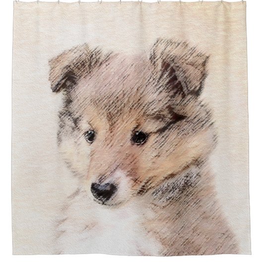 Shetland Sheepdog Puppy Malerei Original Dog Art Duschvorhang (Vorderseite)