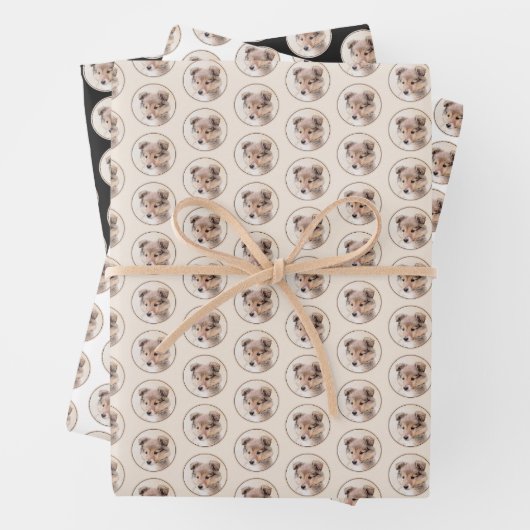 Shetland Sheepdog Puppy Malerei Original Dog Art Geschenkpapier Set (Beispiel)