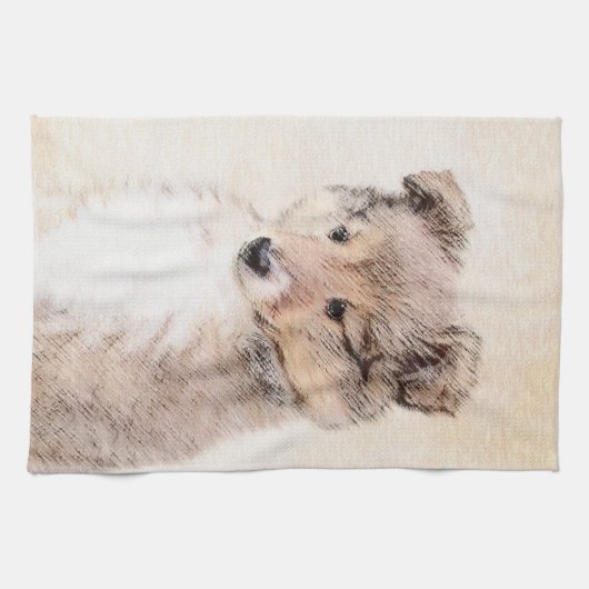 Shetland Sheepdog Puppy Malerei Original Dog Art Geschirrtuch (Horizontal)