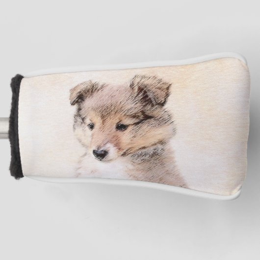 Shetland Sheepdog Puppy Malerei Original Dog Art Golf Headcover (Vorderseite)