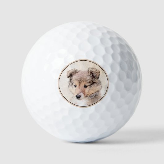 Shetland Sheepdog Puppy Malerei Original Dog Art Golfball (Vorderseite)