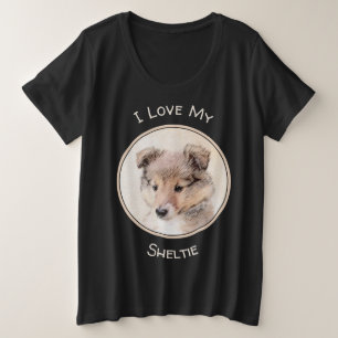 Shetland Sheepdog Puppy Malerei Original Dog Art Große Größe T-Shirt
