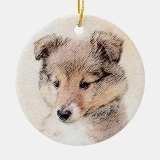 Shetland Sheepdog Puppy Malerei Original Dog Art Keramik Ornament (Vorne)