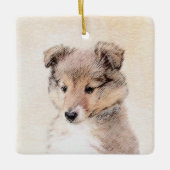 Shetland Sheepdog Puppy Malerei Original Dog Art Keramikornament (Vorderseite)