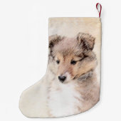 Shetland Sheepdog Puppy Malerei Original Dog Art Kleiner Weihnachtsstrumpf (Rückseite)