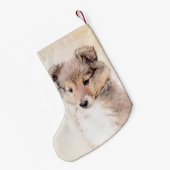 Shetland Sheepdog Puppy Malerei Original Dog Art Kleiner Weihnachtsstrumpf (Rückseite (Hängend))