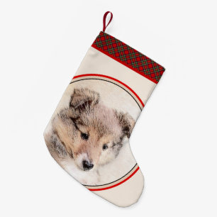 Shetland Sheepdog Puppy Malerei Original Dog Art Kleiner Weihnachtsstrumpf