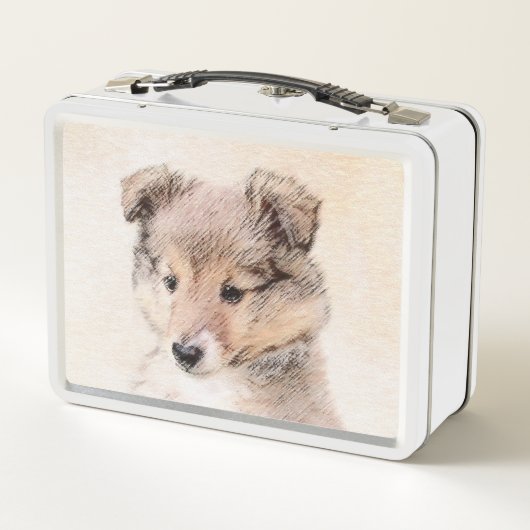 Shetland Sheepdog Puppy Malerei Original Dog Art Metall Brotdose (Rückseite)