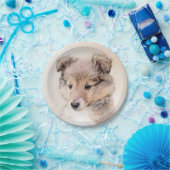 Shetland Sheepdog Puppy Malerei Original Dog Art Pappteller (Party)