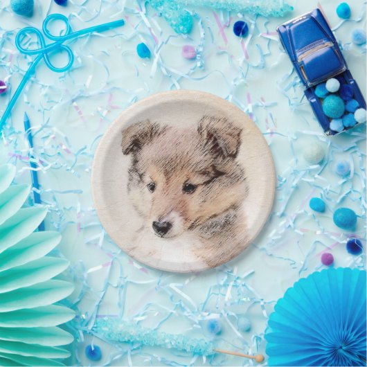 Shetland Sheepdog Puppy Malerei Original Dog Art Pappteller (Party)