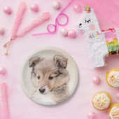 Shetland Sheepdog Puppy Malerei Original Dog Art Pappteller (Party)