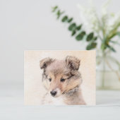 Shetland Sheepdog Puppy Malerei Original Dog Art Postkarte (Stehend Vorderseite)
