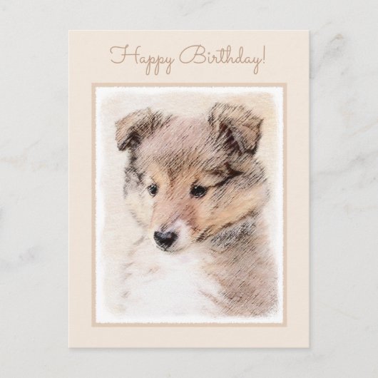 Shetland Sheepdog Puppy Malerei Original Dog Art Postkarte (Vorderseite)