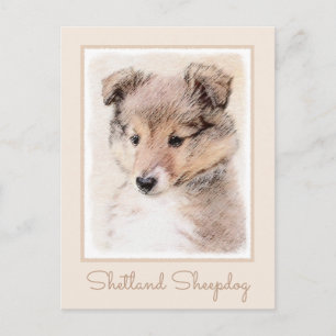 Shetland Sheepdog Puppy Malerei Original Dog Art Postkarte