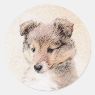 Shetland Sheepdog Puppy Malerei Original Dog Art Runder Aufkleber