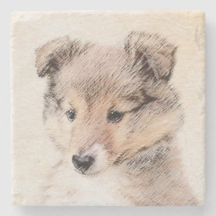 Shetland Sheepdog Puppy Malerei Original Dog Art Steinuntersetzer