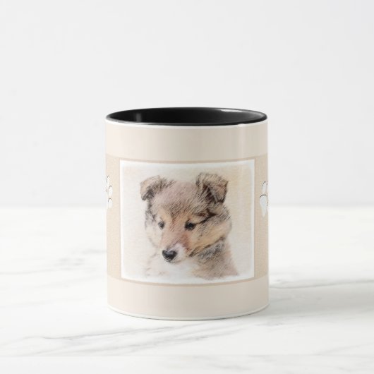 Shetland Sheepdog Puppy Malerei Original Dog Art Tasse (Zentrum)