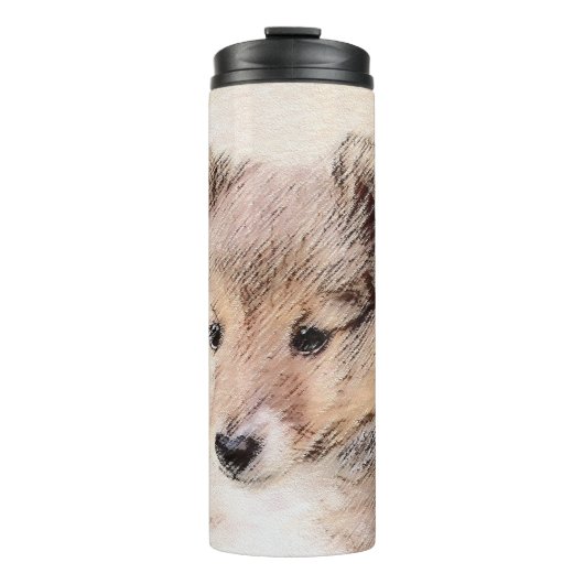 Shetland Sheepdog Puppy Malerei Original Dog Art Thermosbecher (Vorderseite)