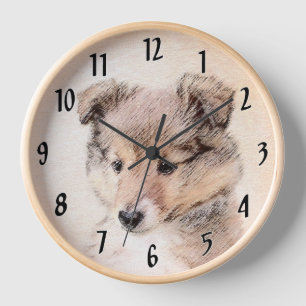 Shetland Sheepdog Puppy Malerei Original Dog Art Uhr