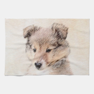 Shetland Sheepdog Puppy Painting Original Dog Art Geschirrtuch