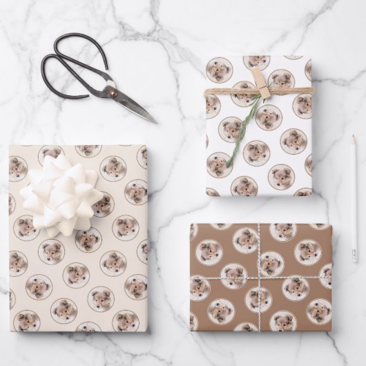 Shetland Sheepdog Puppy Painting Sheltie Dog Art Geschenkpapier Set (Vorderseite)