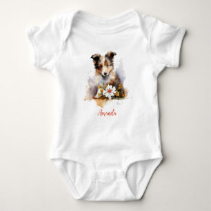 Shetland Sheepdog Puppy Pet Blume Baby Strampler