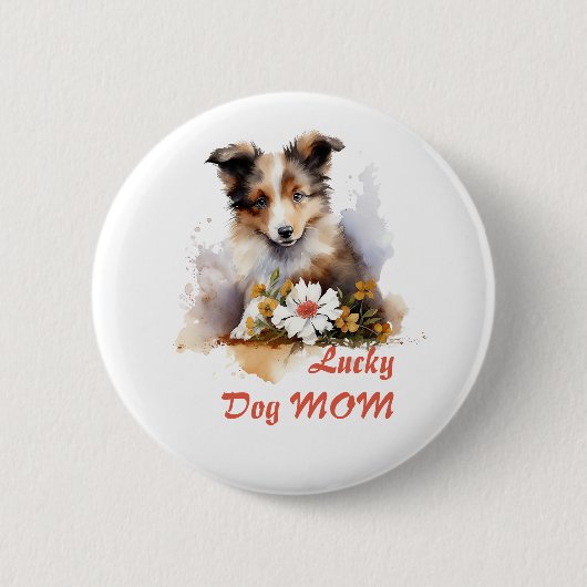 Shetland Sheepdog Puppy Pet Blume Button (Vorderseite)