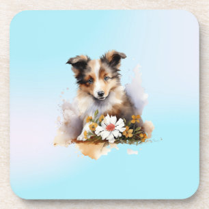 Shetland Sheepdog Puppy Pet Blume Getränkeuntersetzer