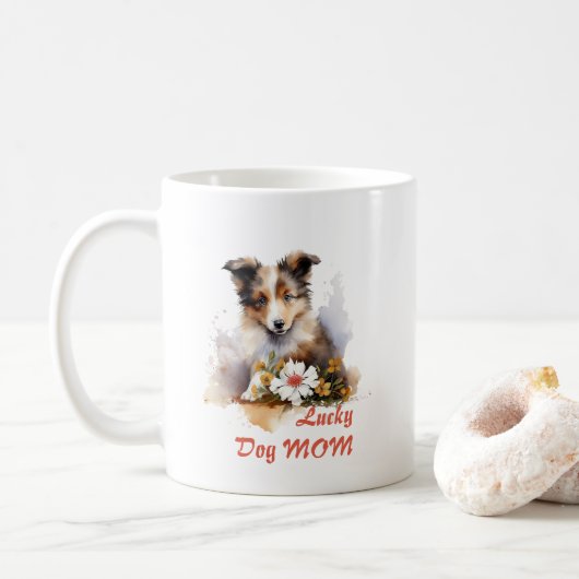 Shetland Sheepdog Puppy Pet Blume Kaffeetasse (Mit Donut)