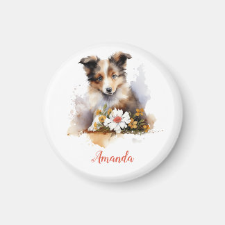 Shetland Sheepdog Puppy Pet Blume Magnet