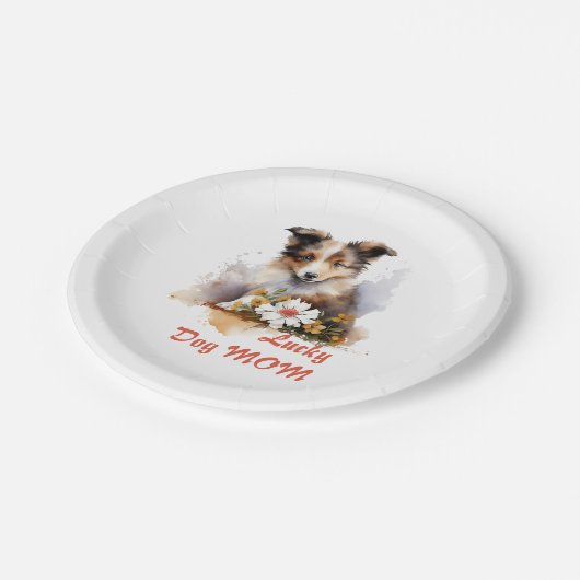 Shetland Sheepdog Puppy Pet Blume Pappteller (Schrägansicht)