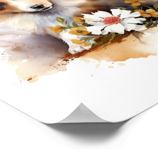 Shetland Sheepdog Puppy Pet Blume Poster (Ecke)