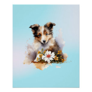 Shetland Sheepdog Puppy Pet Blume Poster