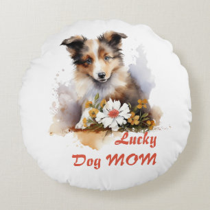 Shetland Sheepdog Puppy Pet Blume Rundes Kissen