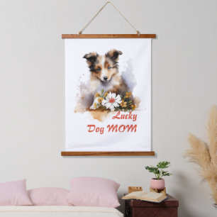 Shetland Sheepdog Puppy Pet Blume Wandteppich Mit Holzrahmen