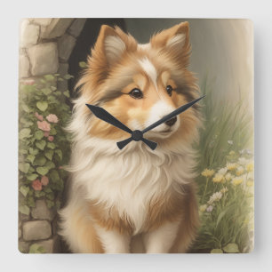 Shetland Sheepdog Quadratische Wanduhr