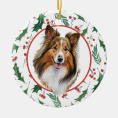 Shetland Sheepdog Red Berry Holly Border Keramik Ornament (Vorne)