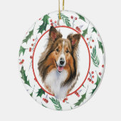 Shetland Sheepdog Red Berry Holly Border Keramik Ornament (Links)