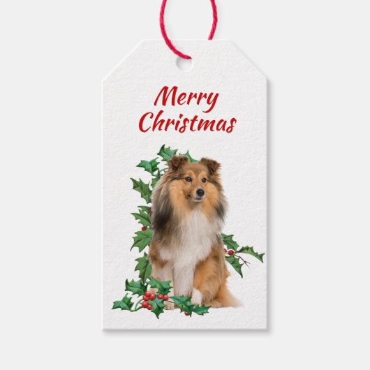 Shetland Sheepdog Red Berry Holly Christmas Geschenkanhänger (Vorderseite)