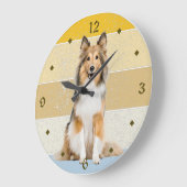 Shetland Sheepdog Retro Sunset Clock Große Wanduhr (Winkel)
