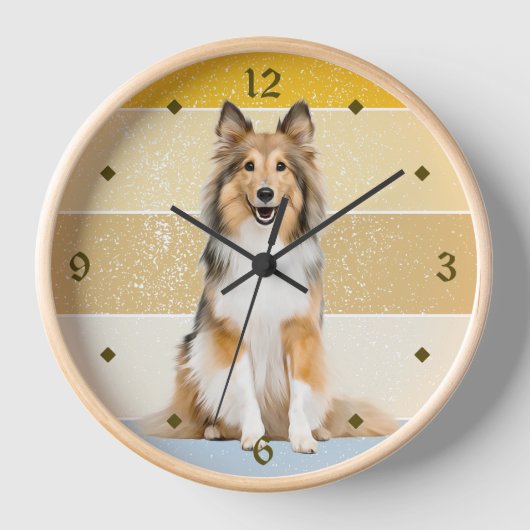 Shetland Sheepdog Retro Sunset Clock Uhr (Vorderseite)