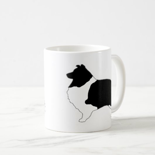 Shetland Sheepdog Schwarz-Weiß-Silhouette Kaffeetasse (VorderseiteRechts)