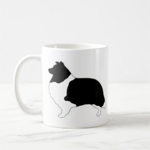 Shetland Sheepdog Schwarz-Weiß-Silhouette Kaffeetasse