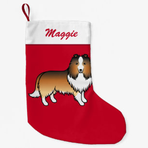 Shetland Sheepdog Sheltie auf Red & Name Kleiner Weihnachtsstrumpf